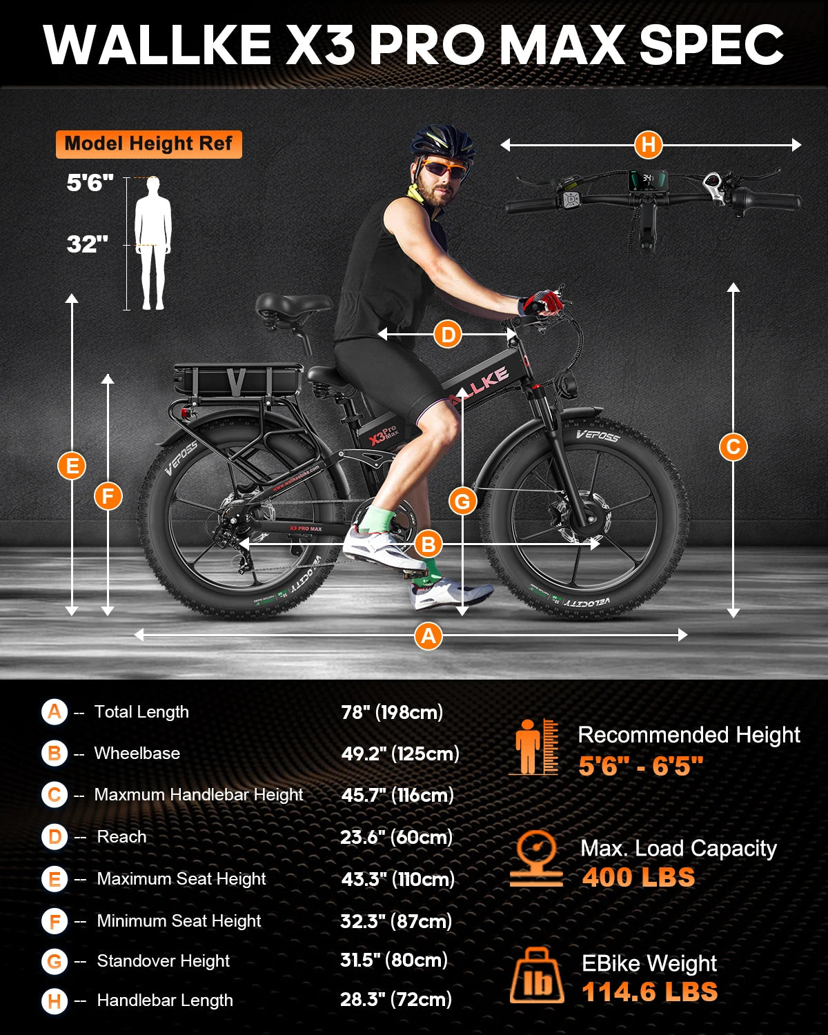 W Wallke X3 PRO MAX Electric Bike 2800W Peak Dual Motor 44Ah Long Range E-Bike 26" x 4" Fat Tire 31MPH Fast Adult Ebike UL2849