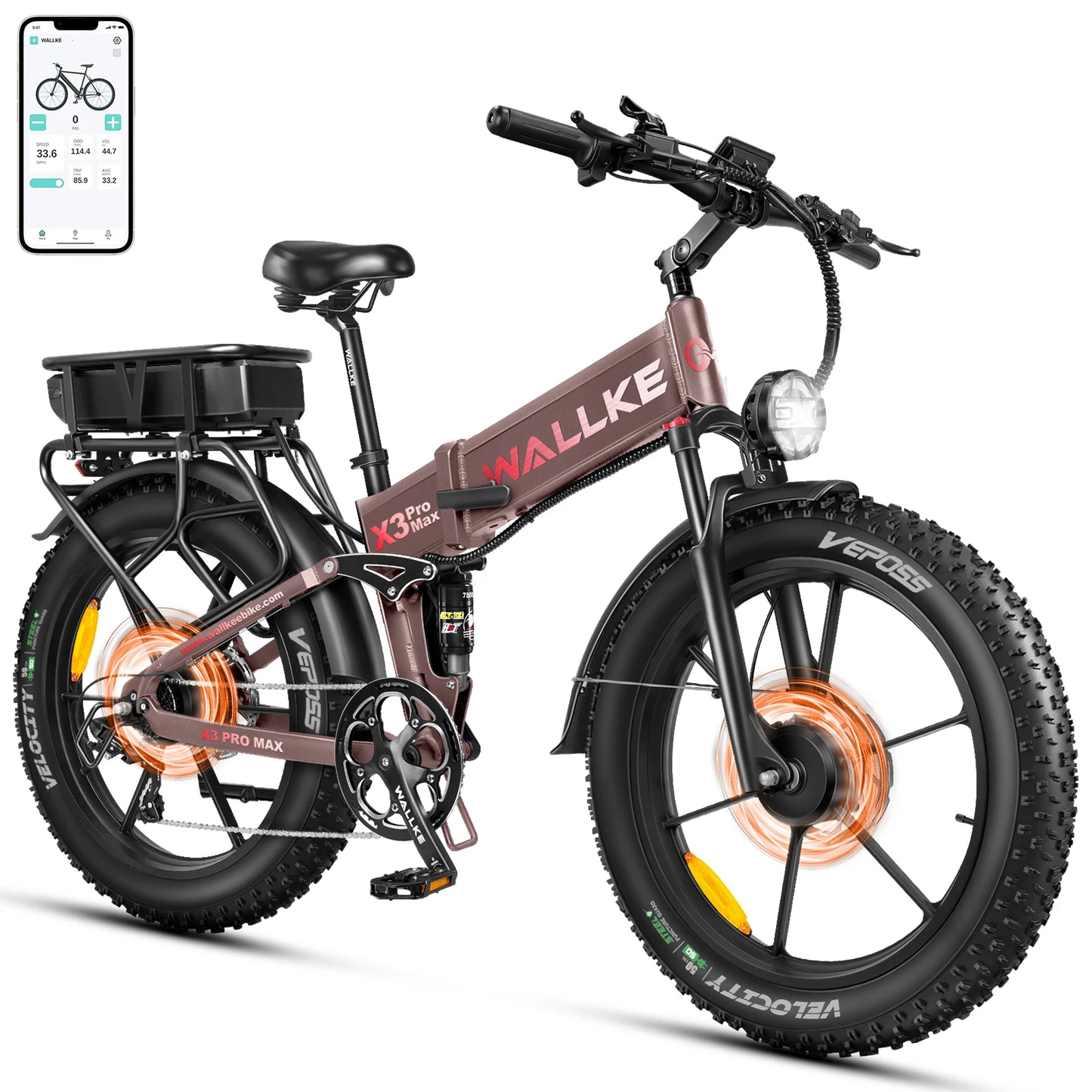 W Wallke X3 PRO MAX Electric Bike 2800W Peak Dual Motor 44Ah Long Range E-Bike 26" x 4" Fat Tire 31MPH Fast Adult Ebike UL2849