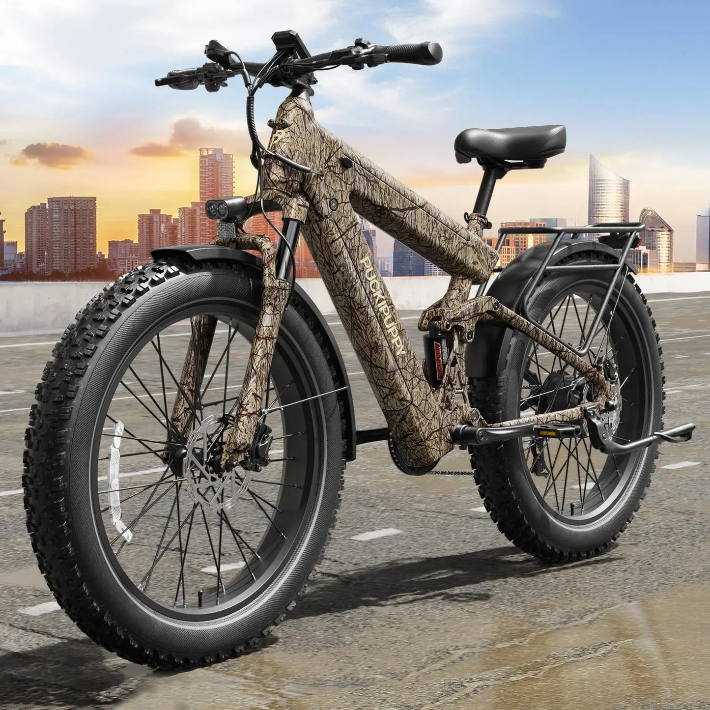 PUCKIPUPPY Electric Mountain Bike 1350W 48V 30AH Dual Battery Ebike 26" Fat Tire 130 Miles Long Range Full Suspension E bike