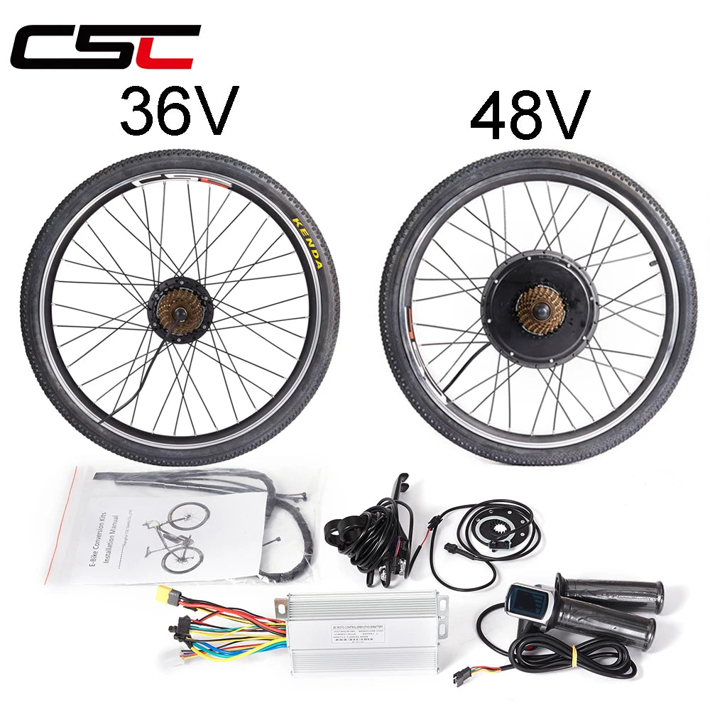 CSC EBike Conversion Kit 36V 250W 350W Electric Bicycle 48V 1000W 1500W Bike Wheel Hub Motor 20in 24in 26in 27.5in 29in 700C
