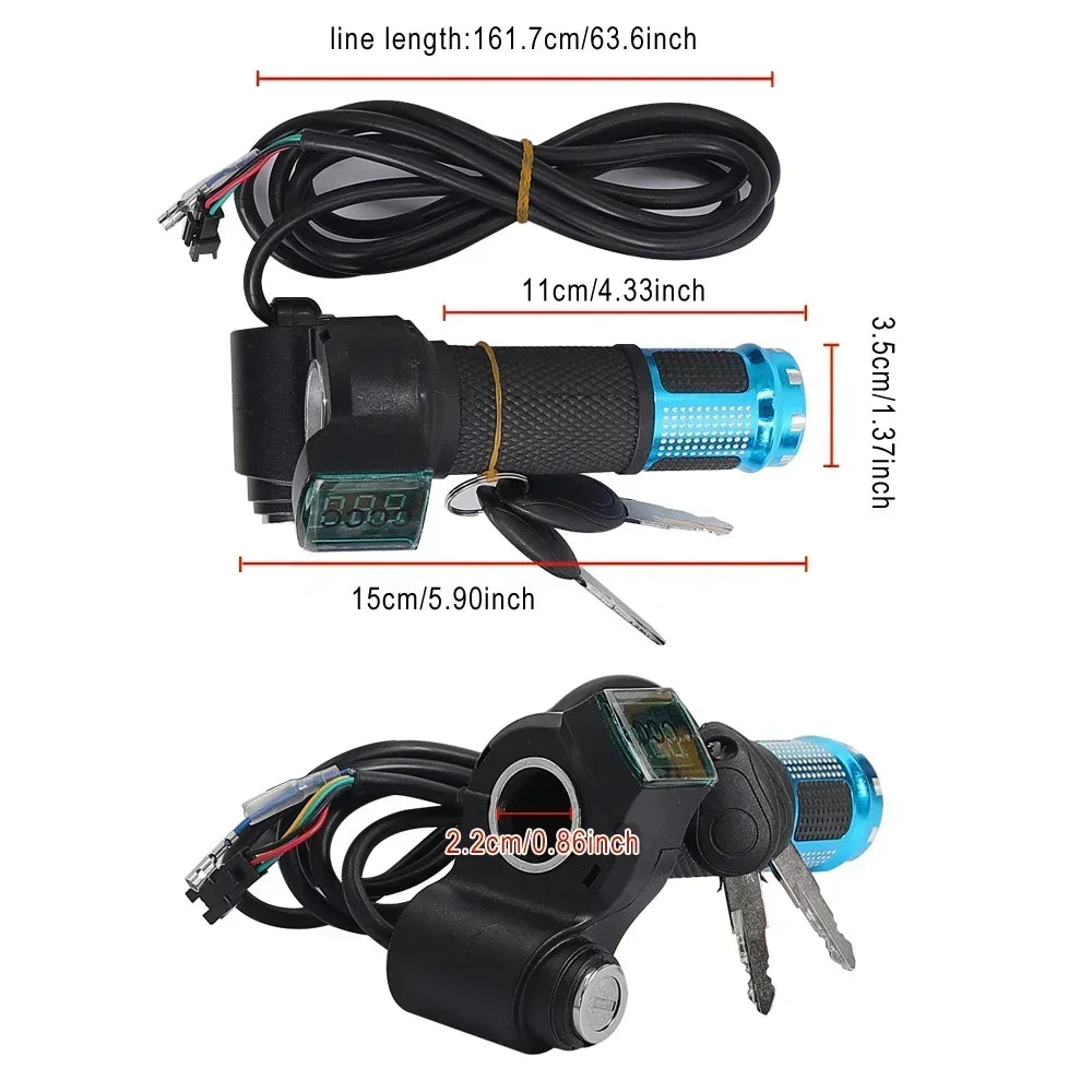 12V-90V Twist Throttle Accelerator for Electric Bike Scooter Throttle with Led Digital Display Indicator Key Switch Accessories
