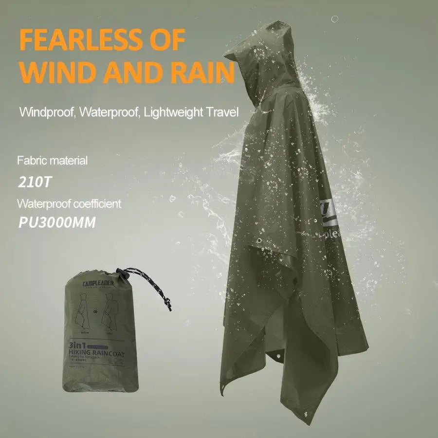3-in-1 Waterproof Lightweight Unisex Raincoat Hiking,Raincoat Hiking Multifunctional Outdoor Activity Rain Gear Tent Cover
