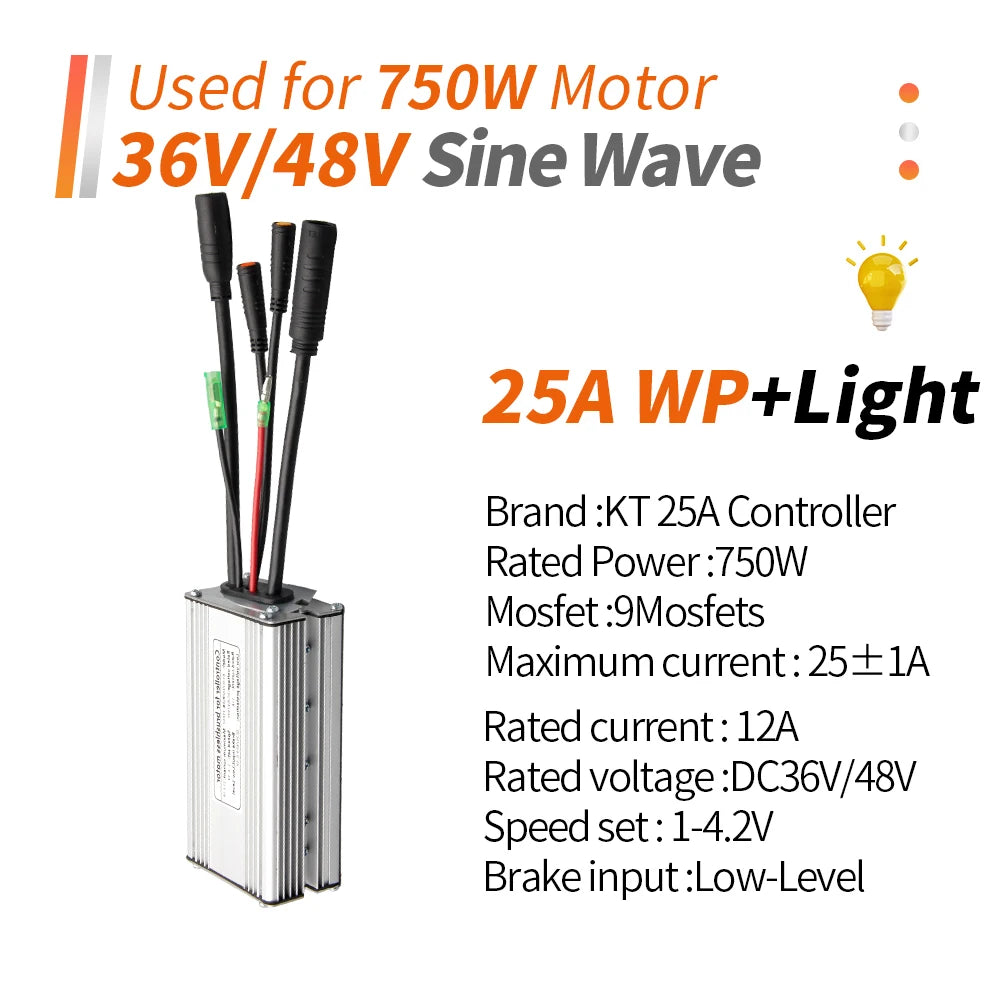 Ebike KT Controller 36V/48V LCD3 LCD4 LCD5 Display SM Waterproof Plug Electric Bicycle Squarewave Controller Conversion