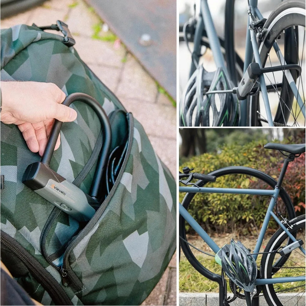 Bike U-Lock with Cable, Heavy Duty Anti-Theft Bicycle U Locks with 8mm Braided Steel and 3 Keys, 4ft Length Security Cable for