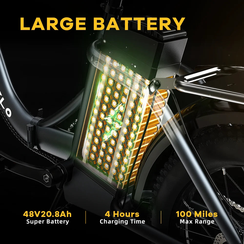 1000W Folding Electric Bike,48V 20.8AH Removable Battery EBike,30+MPH,80 Miles Max Range Electric Bike for Adults, 20" Fat Tire