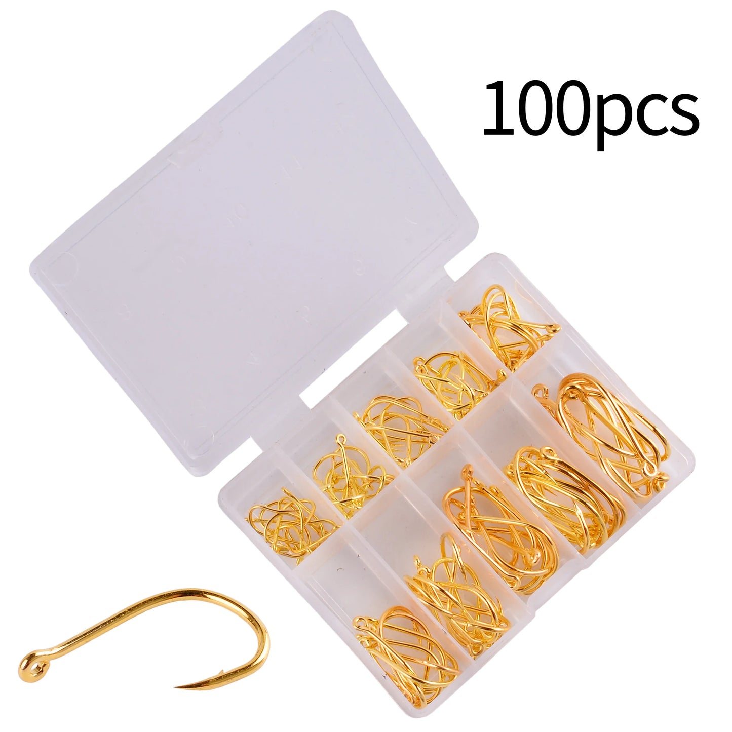 Aorace 100Pcs Fishing Hooks Set Carbon Steel Single Circle Fishing Hook Fly Fishing Jip Barbed Carp Hooks Sea Tackle Accessories