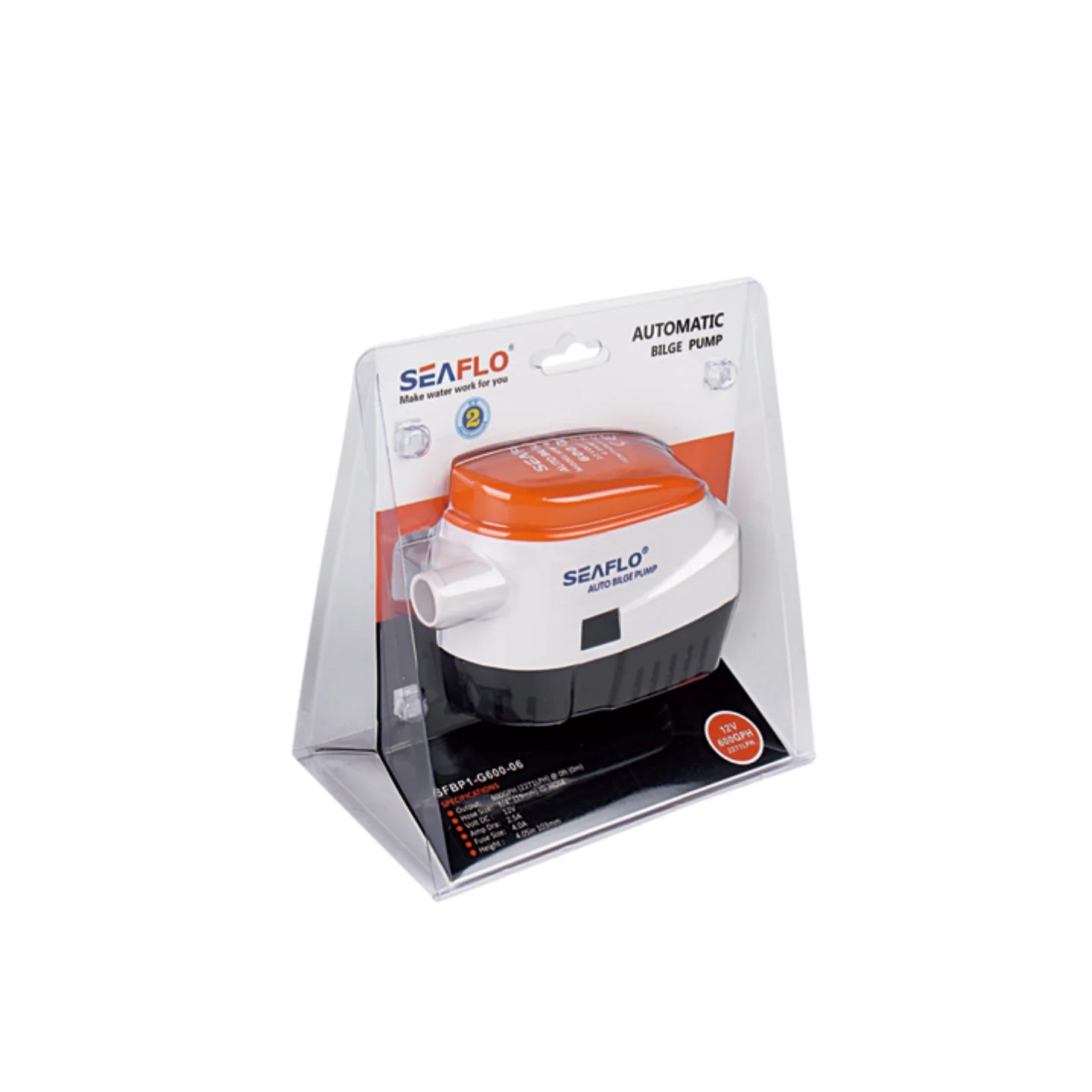 Seaflo 600GPH Automatic Bilge Pump 12V/24V, All-in-One Submersible Boat Water Pump with Built-in Float Switch, Marine Use