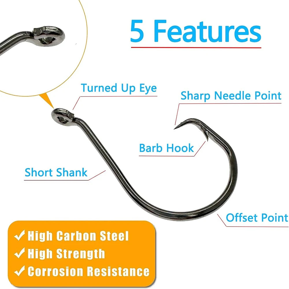 20PCS Inclined Circular Hook 7385 Strength Angle Sharp Olecranon Barbed Gear Soft Lure Octopus Fishing Tackle Circle Fishhook