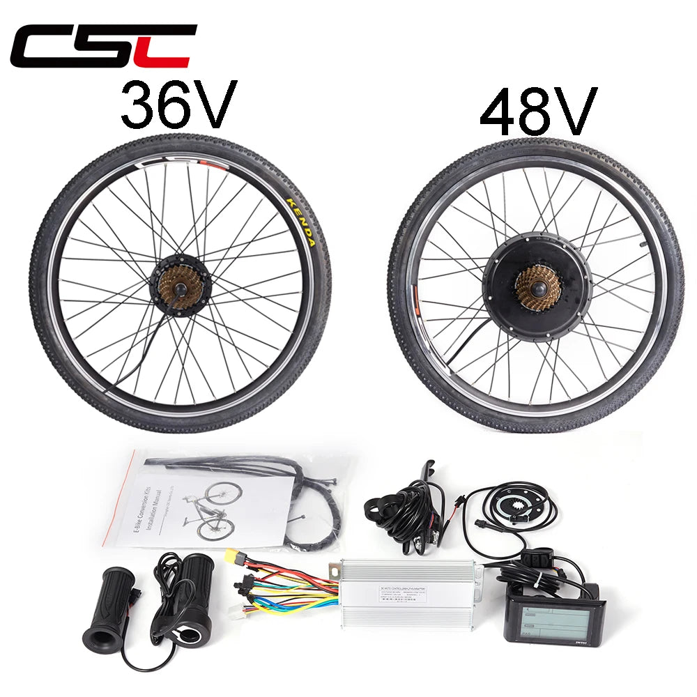 CSC EBike Conversion Kit 36V 250W 350W Electric Bicycle 48V 1000W 1500W Bike Wheel Hub Motor 20in 24in 26in 27.5in 29in 700C