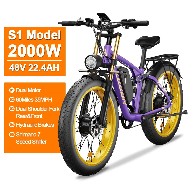 Zeegr S1 E-Bike Dual MotorAWD 2000W 60 Miles 35MPH Electric Bike 7 speeds dual motor 2000w mountain electric bicycle with ce