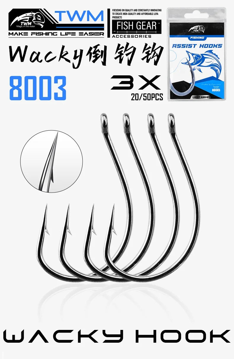 20/50Pcs 8003 Lure Fishhook 3#-3/0# Fishing Hooks High Carbon Steel Barbed Soft Bait Worm Hooks for Carp Fishing Accessories