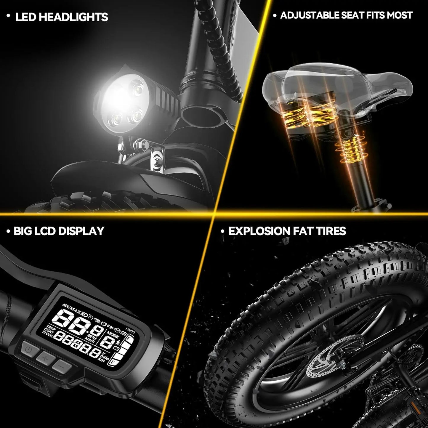 1000W Folding Electric Bike,48V 20.8AH Removable Battery EBike,30+MPH,80 Miles Max Range Electric Bike for Adults, 20" Fat Tire
