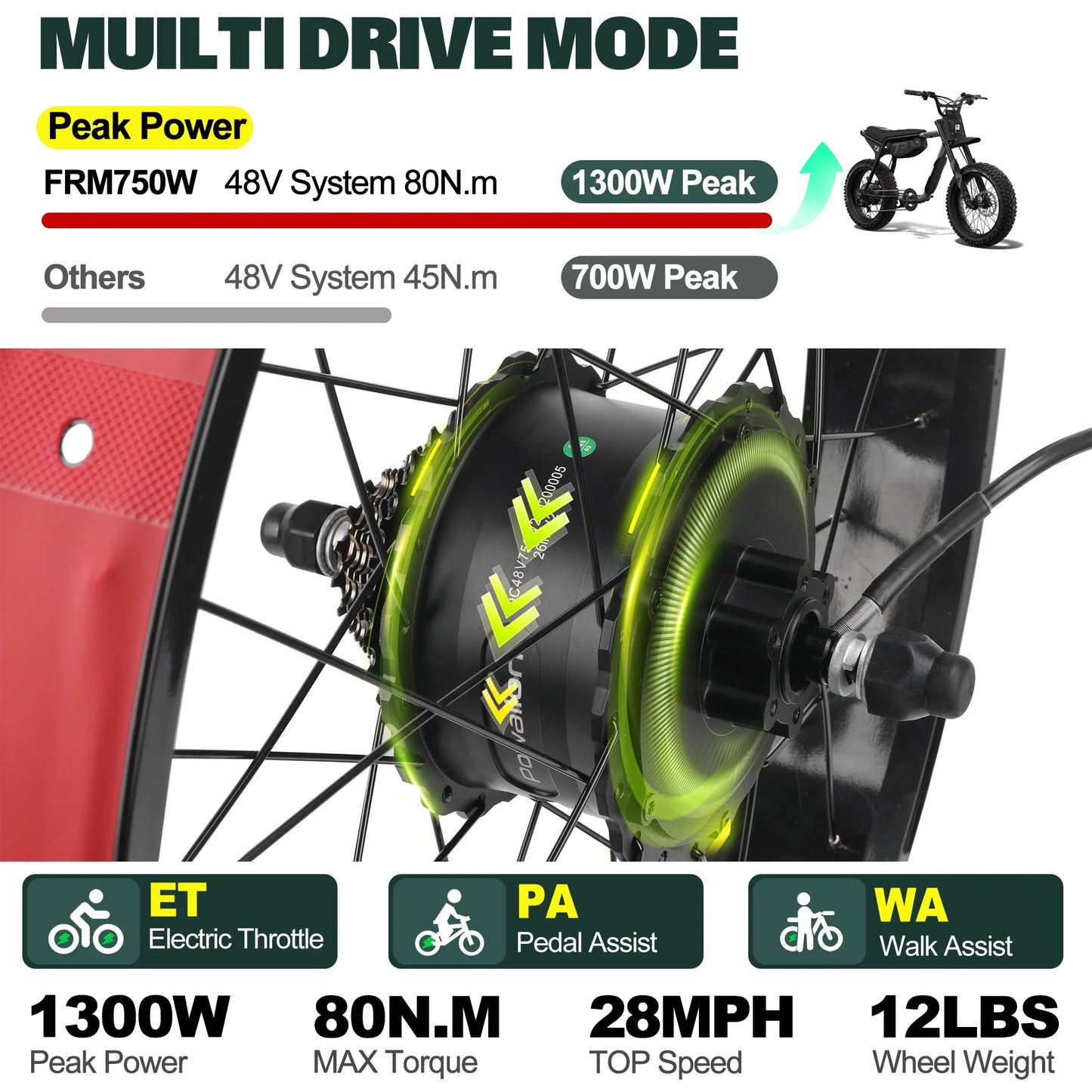 Fat Tire Electric Bike Conversion Kit - 20"/26" 750W Rear Hub Motor E-Bike Complete Kit, Cruise Control & Multi-Drive Mode