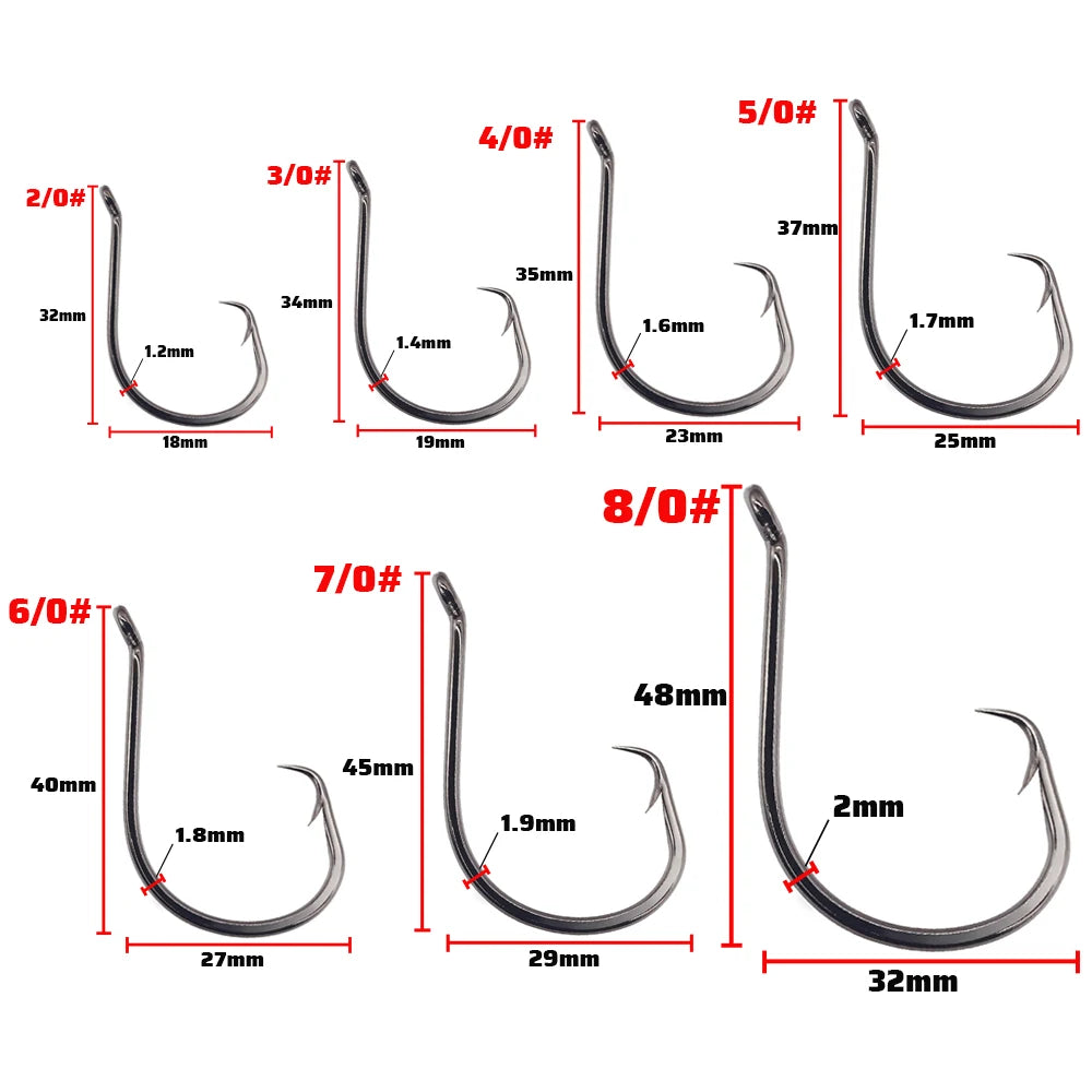 20PCS Inclined Circular Hook 7385 Strength Angle Sharp Olecranon Barbed Gear Soft Lure Octopus Fishing Tackle Circle Fishhook