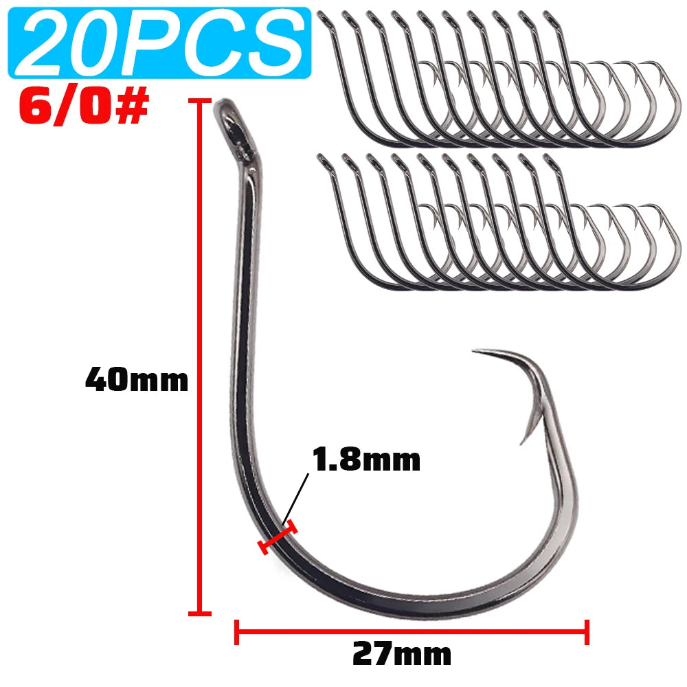 20PCS Inclined Circular Hook 7385 Strength Angle Sharp Olecranon Barbed Gear Soft Lure Octopus Fishing Tackle Circle Fishhook