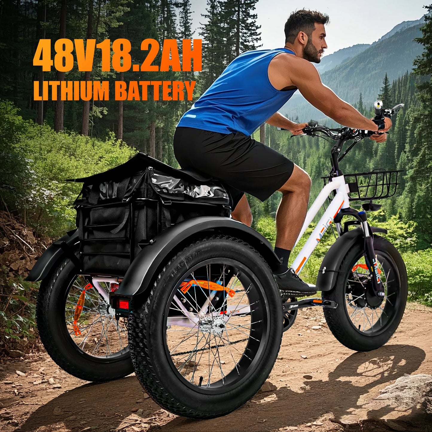 24 Inch 3 Wheel Fat Tire Electric Cargo Bike Mountain For Men 48v 750w Powerful Electric Tricycle For Adults Lithium Battery