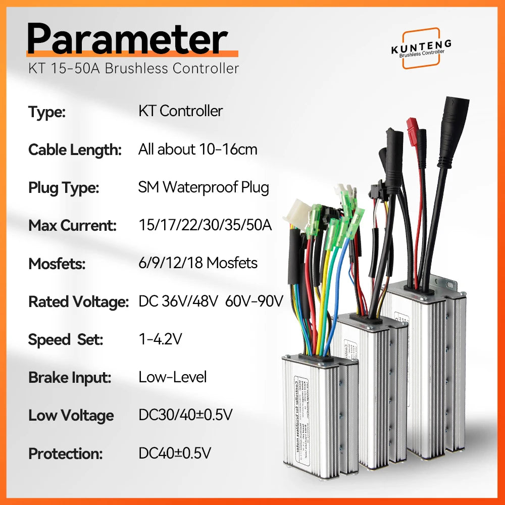 Ebike KT Controller 36V/48V LCD3 LCD4 LCD5 Display SM Waterproof Plug Electric Bicycle Squarewave Controller Conversion
