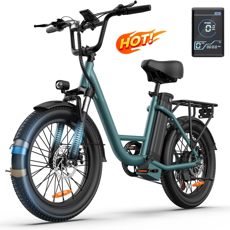 All-Terrain 20" Fat Tire E-Bike: 745W Motor, 48V 13Ah Battery (40-60 Mi Range), Color Display & Front Suspension
