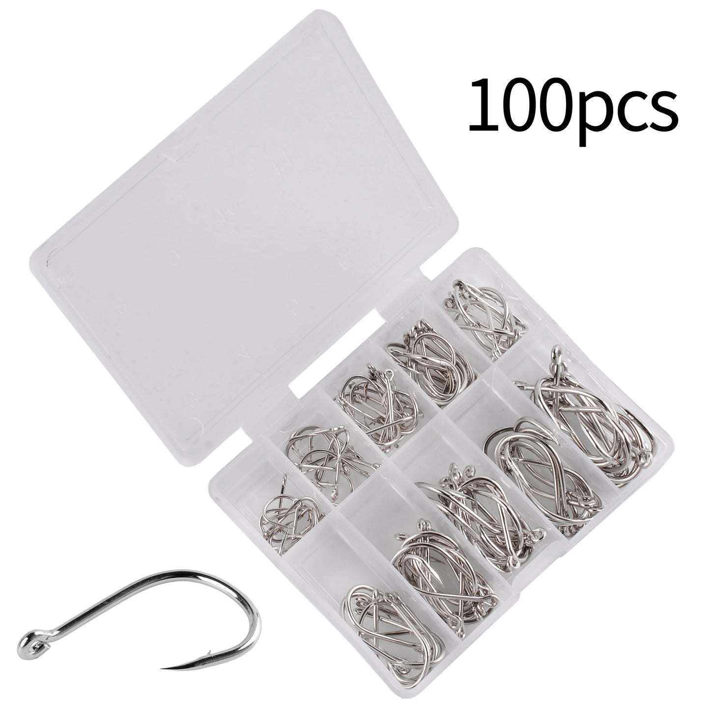 Aorace 100Pcs Fishing Hooks Set Carbon Steel Single Circle Fishing Hook Fly Fishing Jip Barbed Carp Hooks Sea Tackle Accessories