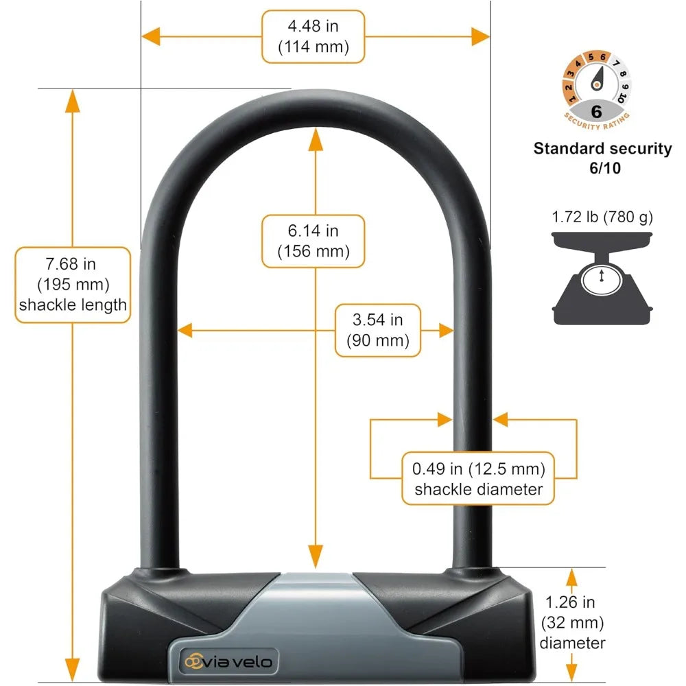 Bike U-Lock with Cable, Heavy Duty Anti-Theft Bicycle U Locks with 8mm Braided Steel and 3 Keys, 4ft Length Security Cable for