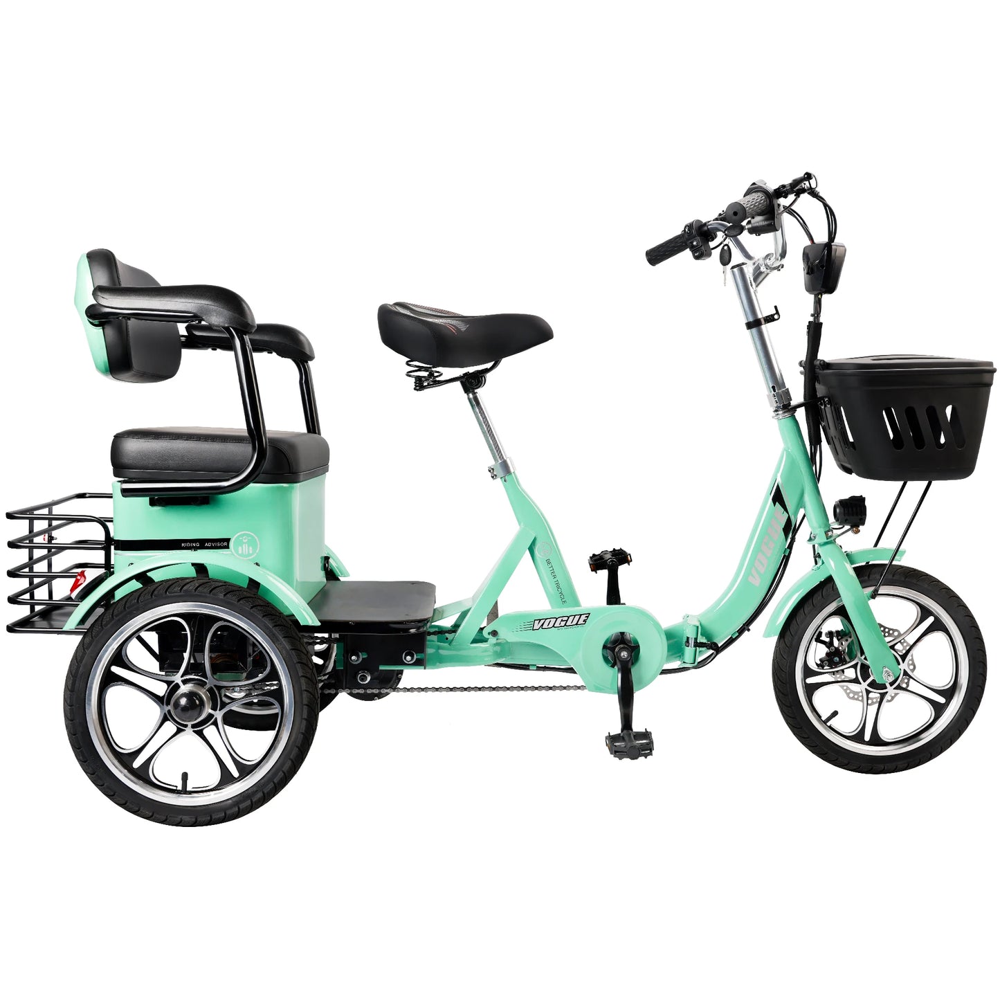 Areyourshop Upgraded 400W 48V 12A Elder Electric Folding Tricycle 3 wheel Green E-bike with Rear Seat
