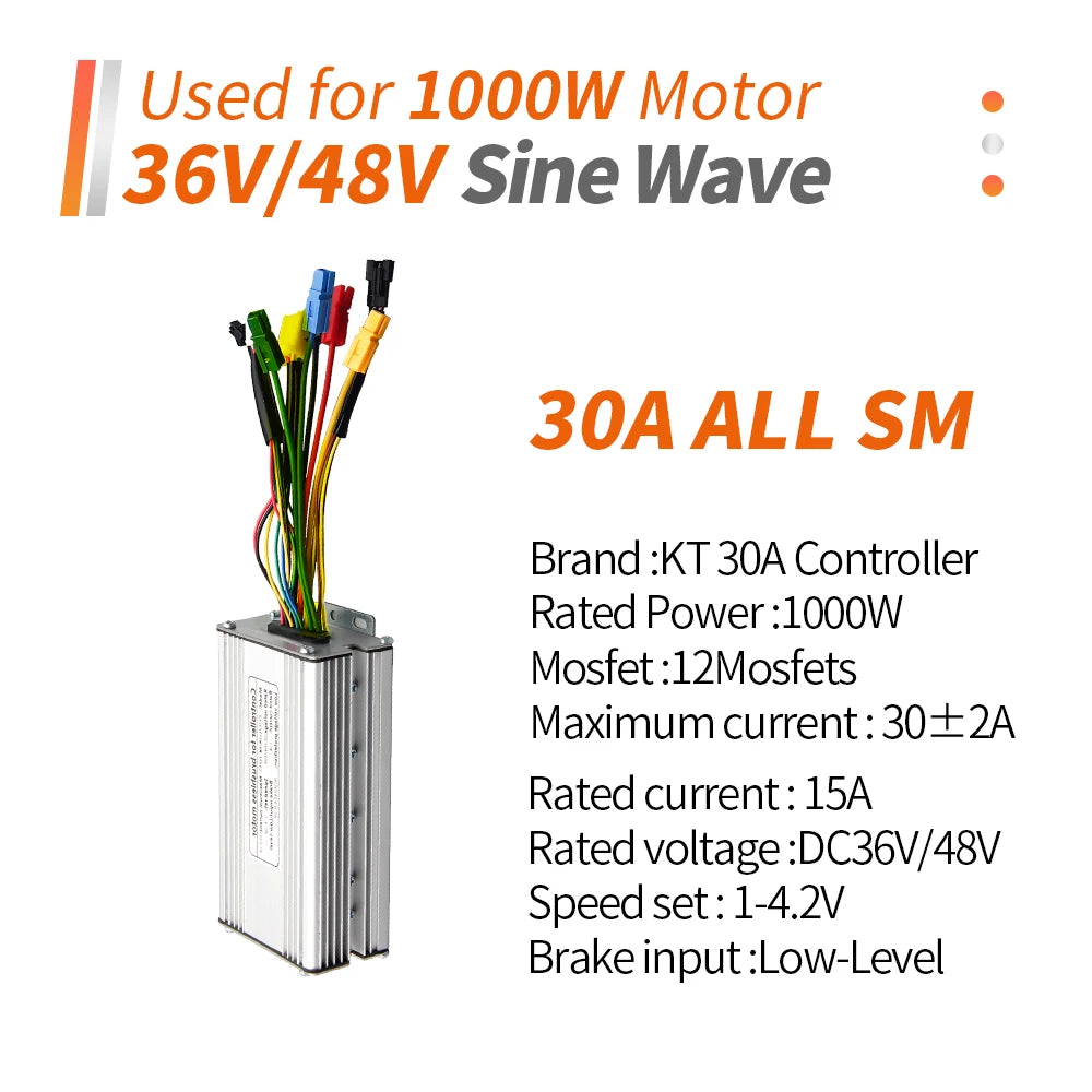 Ebike KT Controller 36V/48V LCD3 LCD4 LCD5 Display SM Waterproof Plug Electric Bicycle Squarewave Controller Conversion