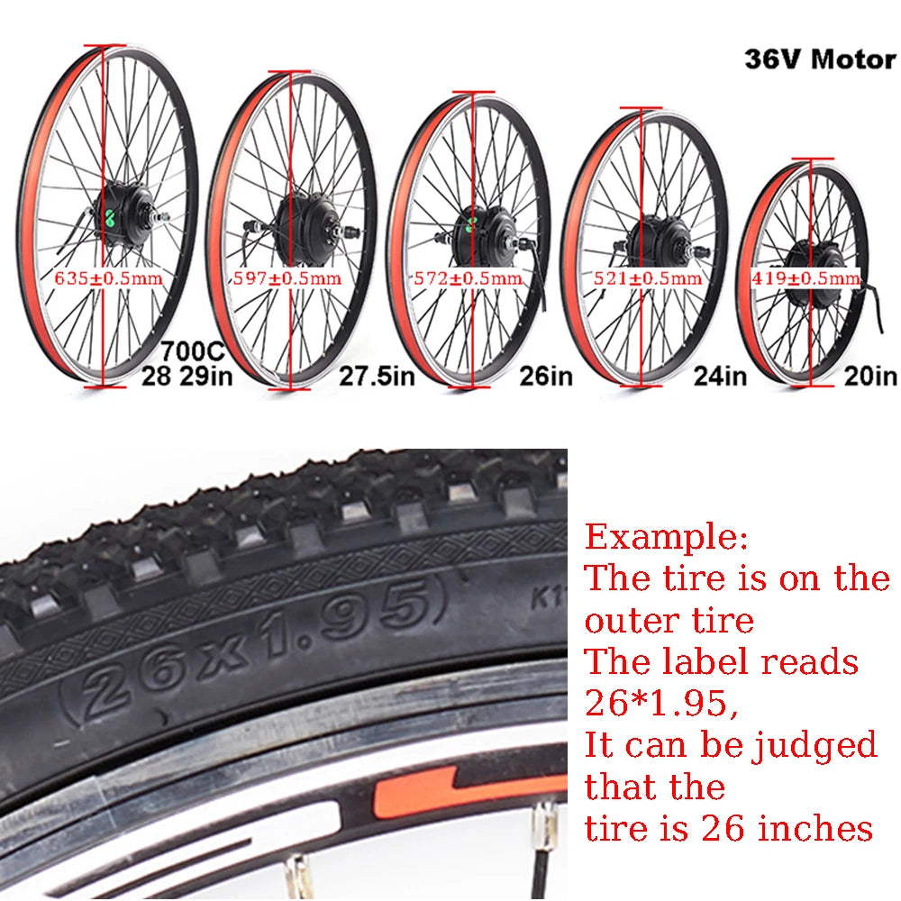 CSC EBike Conversion Kit 36V 250W 350W Electric Bicycle 48V 1000W 1500W Bike Wheel Hub Motor 20in 24in 26in 27.5in 29in 700C