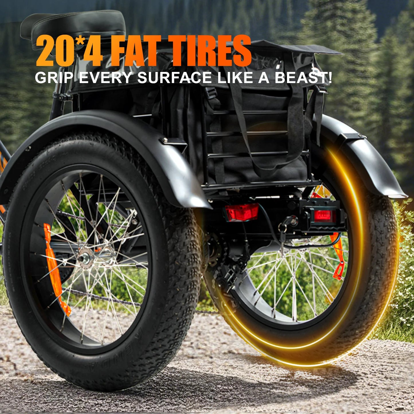 24 Inch 3 Wheel Fat Tire Electric Cargo Bike Mountain For Men 48v 750w Powerful Electric Tricycle For Adults Lithium Battery