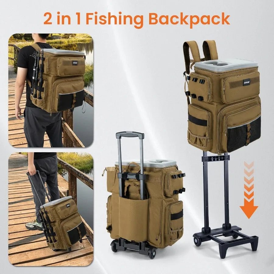 Goture 66L Rolling Tackle Box with Cooler and soft bait binder Large Fishing Bag with Wheels for 5 3700 Trays Trays Not Include