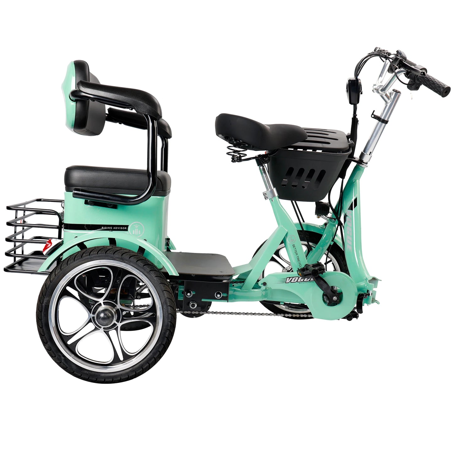 Areyourshop Upgraded 400W 48V 12A Elder Electric Folding Tricycle 3 wheel Green E-bike with Rear Seat