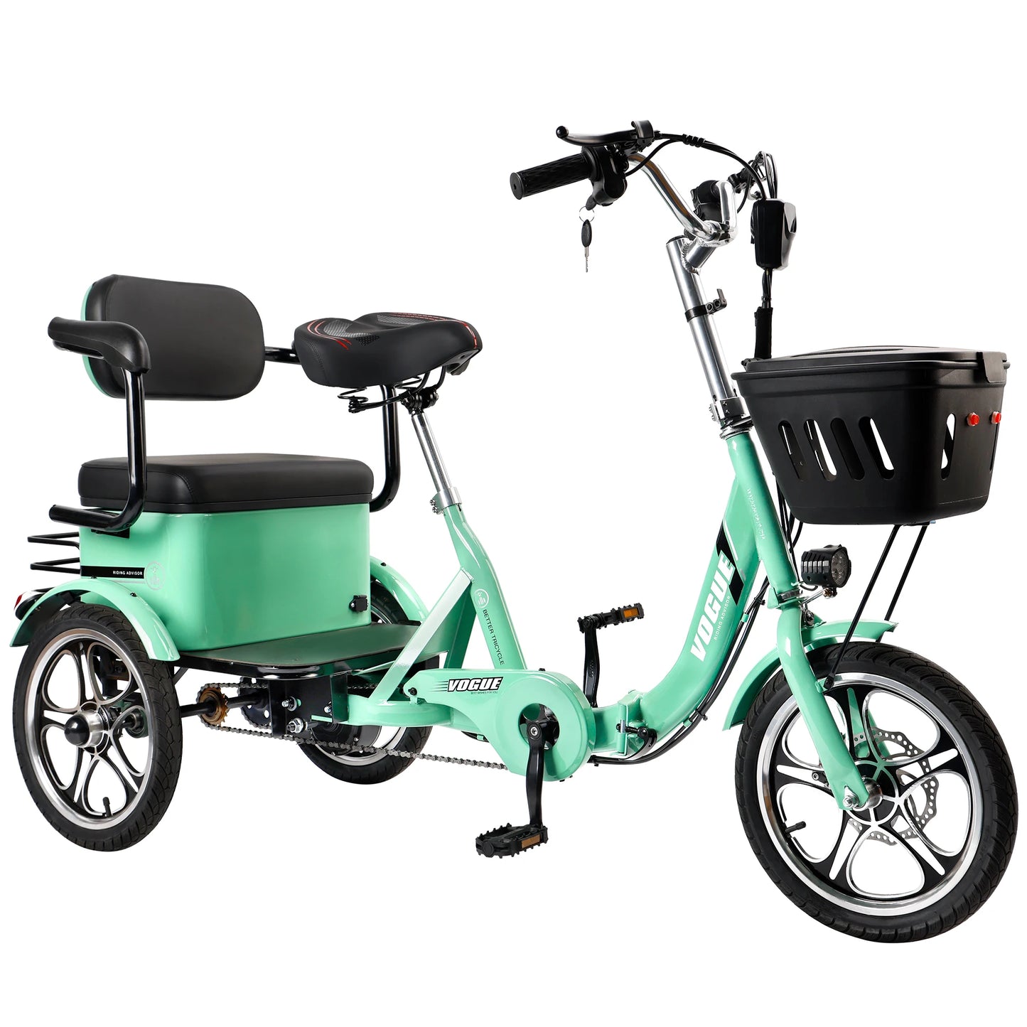 Areyourshop Upgraded 400W 48V 12A Elder Electric Folding Tricycle 3 wheel Green E-bike with Rear Seat