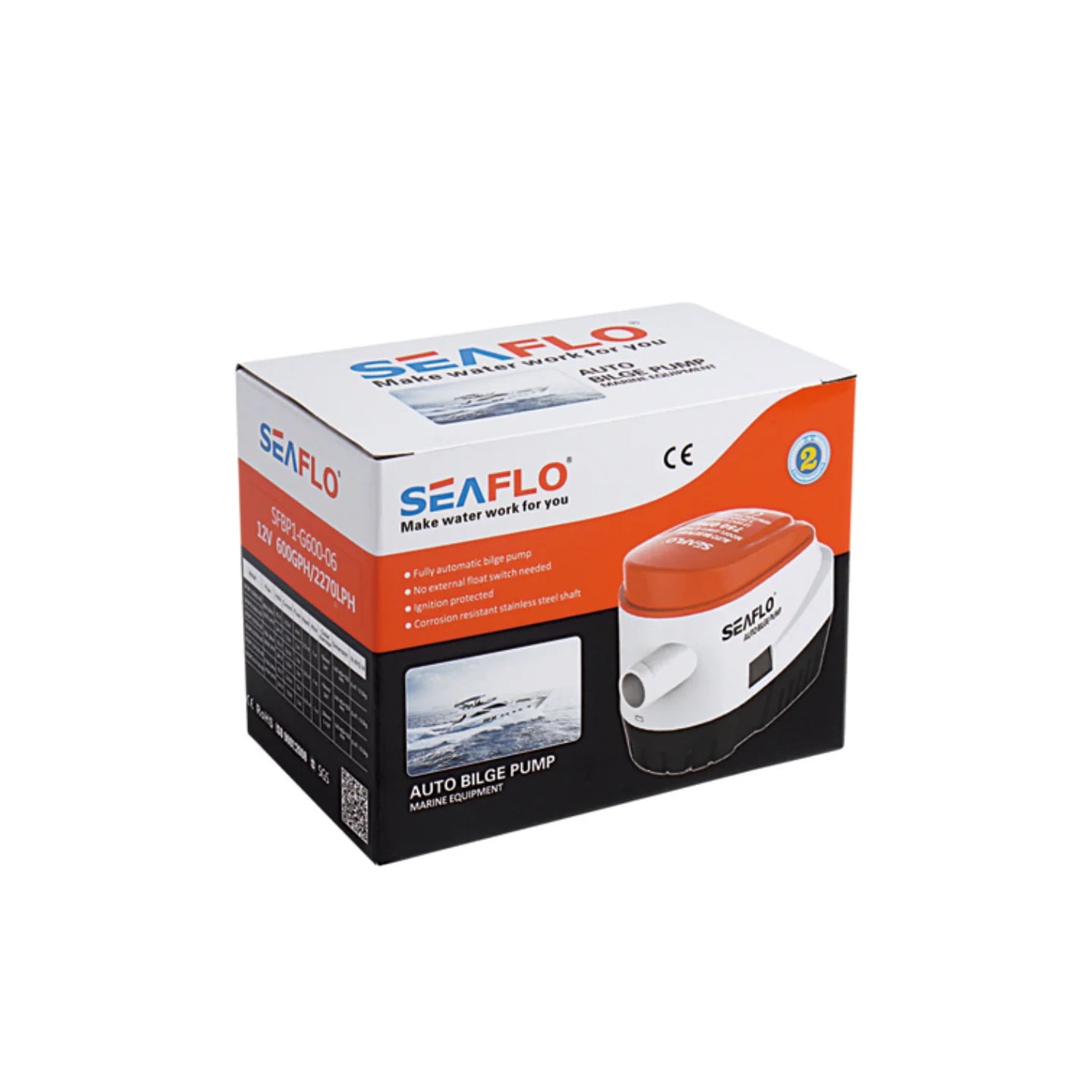 Seaflo 600GPH Automatic Bilge Pump 12V/24V, All-in-One Submersible Boat Water Pump with Built-in Float Switch, Marine Use