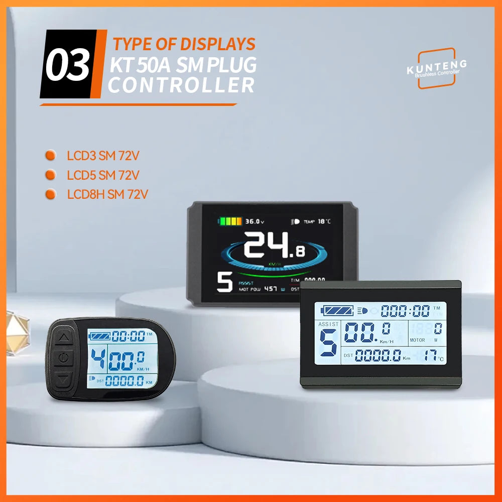 Ebike KT Controller 36V/48V LCD3 LCD4 LCD5 Display SM Waterproof Plug Electric Bicycle Squarewave Controller Conversion