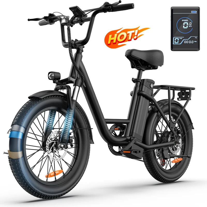 All-Terrain 20" Fat Tire E-Bike: 745W Motor, 48V 13Ah Battery (40-60 Mi Range), Color Display & Front Suspension
