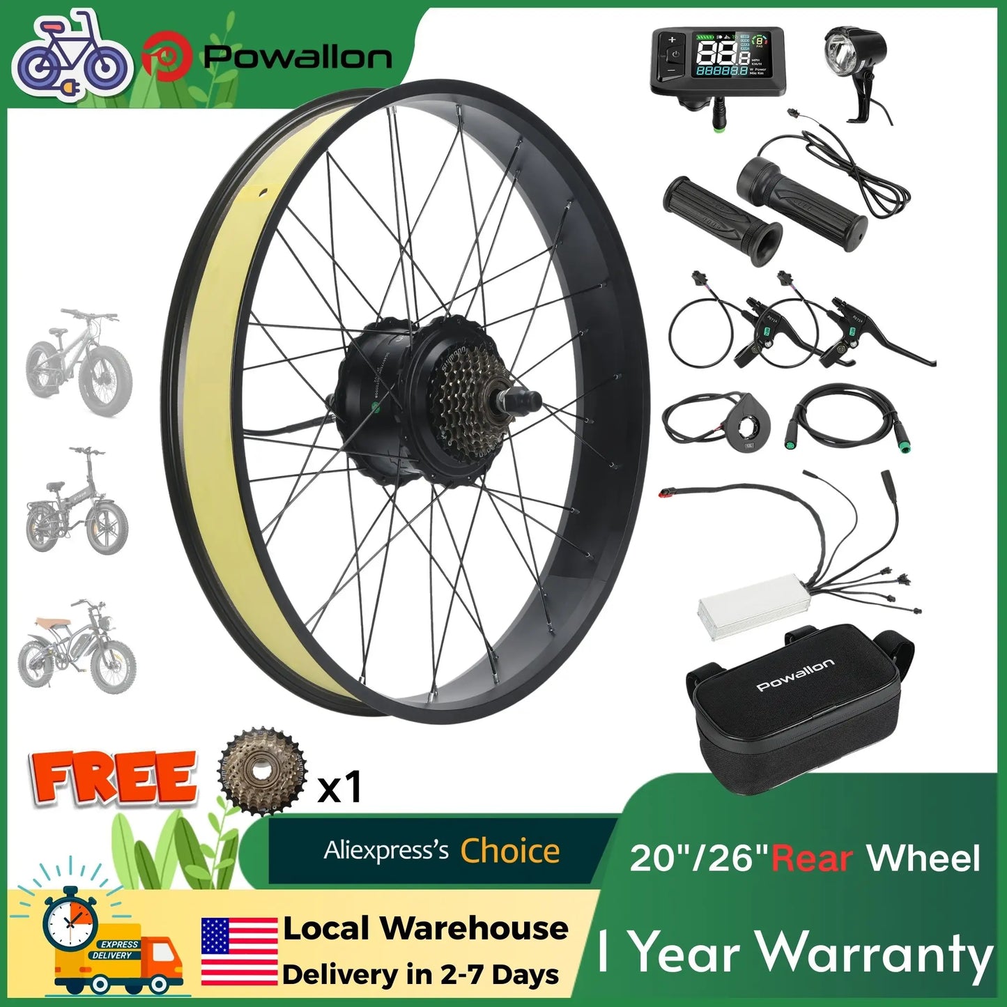 Fat Tire Electric Bike Conversion Kit - 20"/26" 750W Rear Hub Motor E-Bike Complete Kit, Cruise Control & Multi-Drive Mode