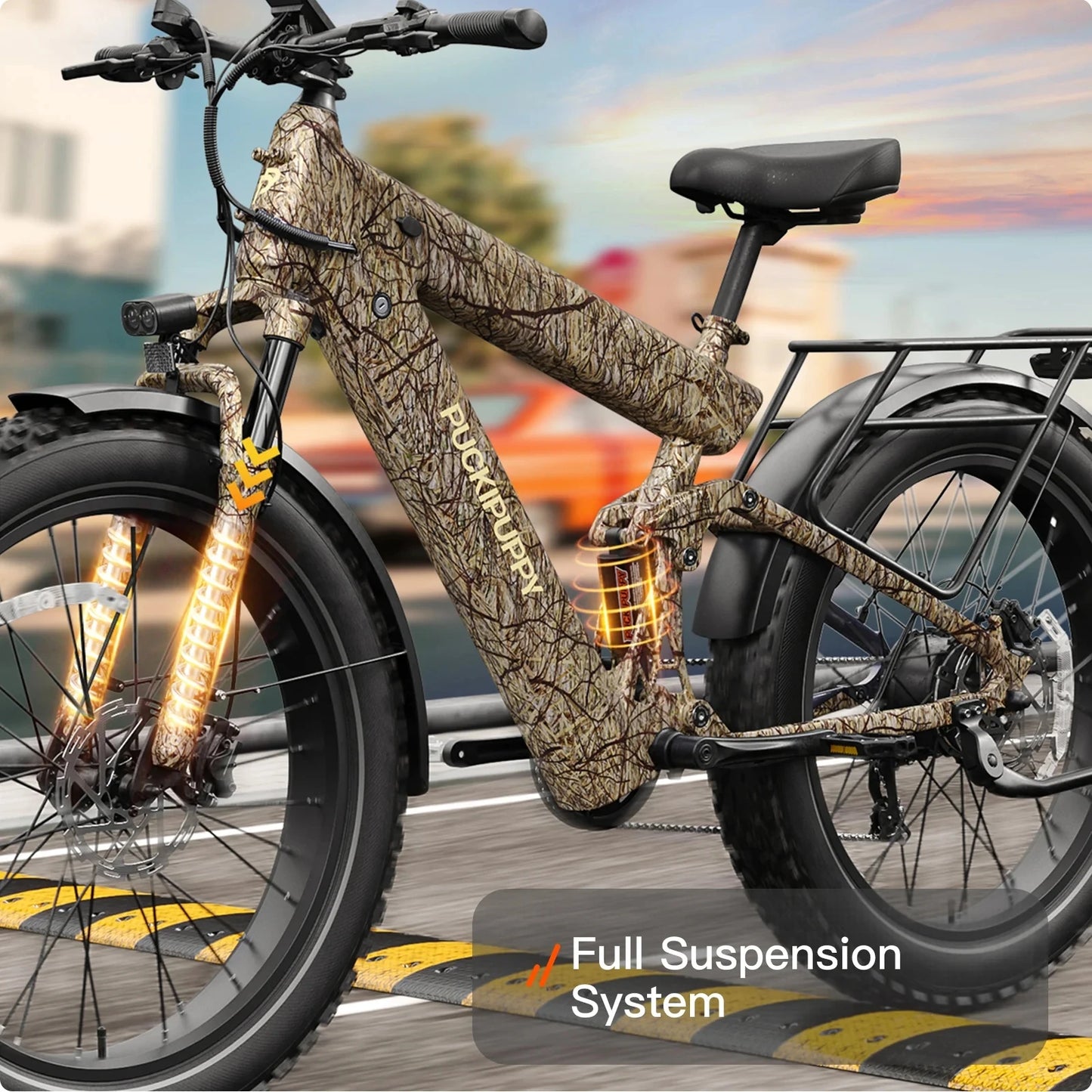 PUCKIPUPPY Electric Mountain Bike 1350W 48V 30AH Dual Battery Ebike 26" Fat Tire 130 Miles Long Range Full Suspension E bike