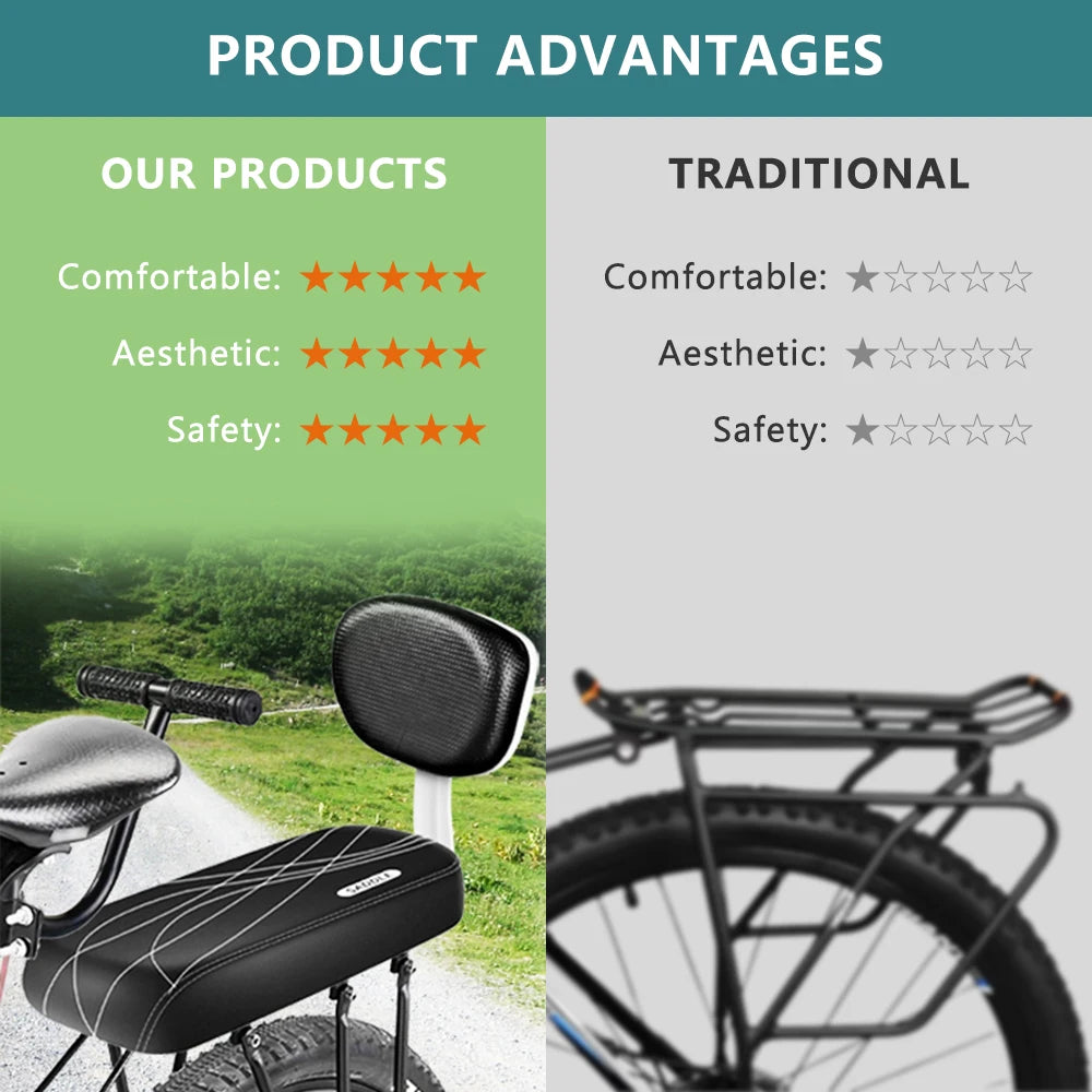 Rear Bike Seat Cushion With Backrest Comfortable Bicycle Passenger Saddle With Handlebar, Bicycle Rear Seat Cushion Footrests