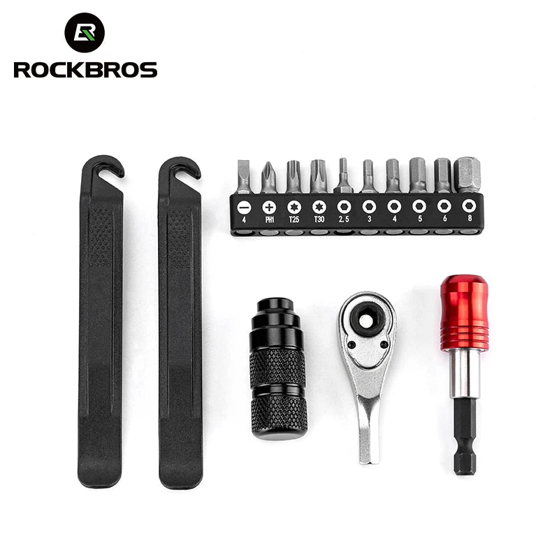 ROCKBROS Portable Bicycle Ratchet Maintenance Tool Kit Set for Road Mountain Bikes Hexagon Wrenches Sockets 72 Tooth Ratchet
