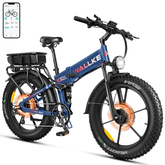 W Wallke X3 PRO MAX Electric Bike 2800W Peak Dual Motor 44Ah Long Range E-Bike 26" x 4" Fat Tire 31MPH Fast Adult Ebike UL2849