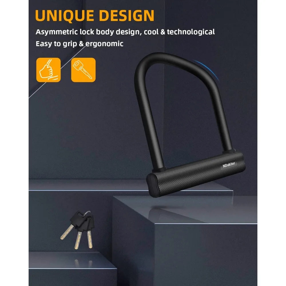 Bike Locks Heavy Duty Anti Theft, Bicycle U Lock for Ebike, 18mm Shackle, 6FT Steel Security Cable with 3 Keys for Electric Esc