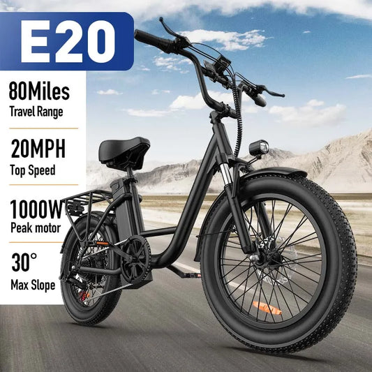 All-Terrain 20" Fat Tire E-Bike: 745W Motor, 48V 13Ah Battery (40-60 Mi Range), Color Display & Front Suspension