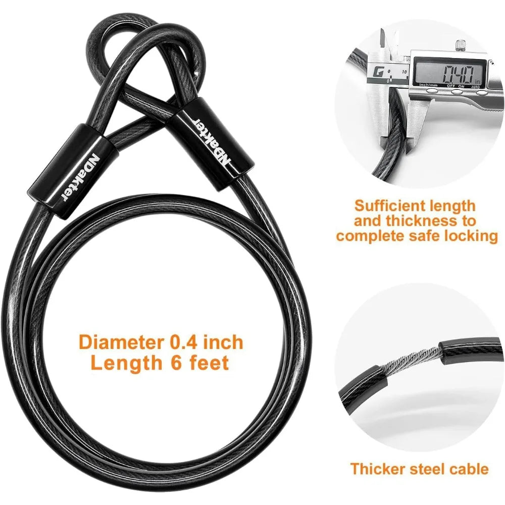 Bike Locks Heavy Duty Anti Theft, Bicycle U Lock for Ebike, 18mm Shackle, 6FT Steel Security Cable with 3 Keys for Electric Esc