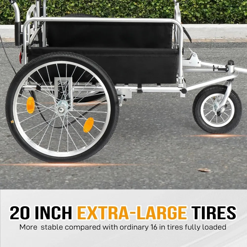 Bike Cargo Trailer, Heavy Duty 220 lbs Bicycle Wagon Cart, 20 Wheel Folding Groceries Hauler with Safe Hitch System