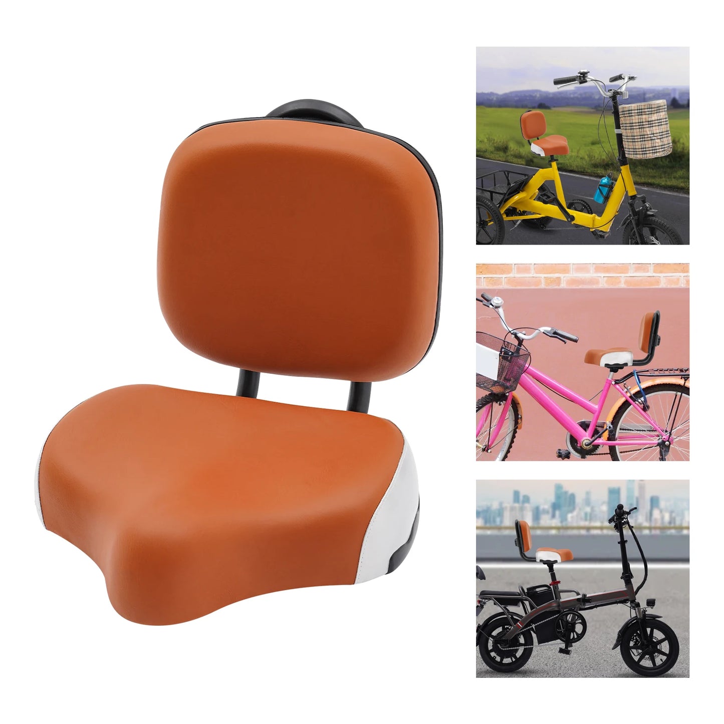 Comfortable Bike Seat with Backrest Tricycle Mountain Bike Electric Bikes Seat Cushion Extra Wide Saddle Seat Orange/Gray