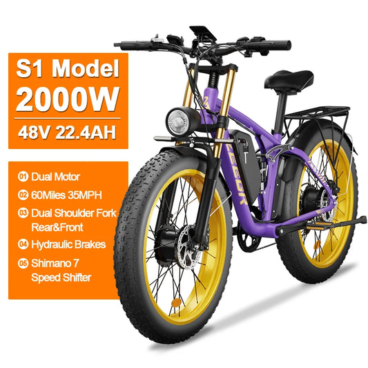 Zeegr S1 E-Bike Dual MotorAWD 2000W 60 Miles 35MPH Electric Bike 7 speeds dual motor 2000w  mountain electric bicycle with ce