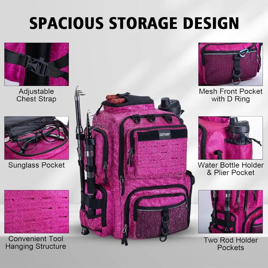 900D WaterResistant Fishing Backpack with 4 Tackle Boxes and Rod Holders 45L Large Capacity Storage Gear Tackle Bag with Rain C