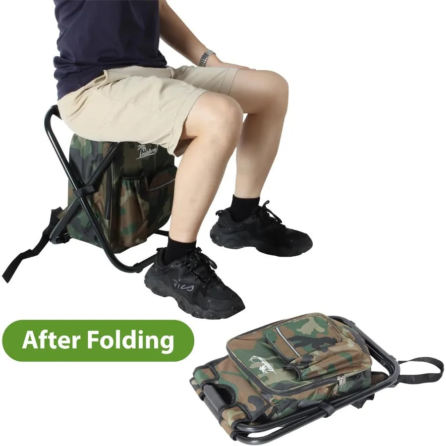 Foldable Backpack Fishing Chair with Integrated Cooler Bag for Outdoor Adventures: Ideal for Hunting Camping Beach Trips Picnic