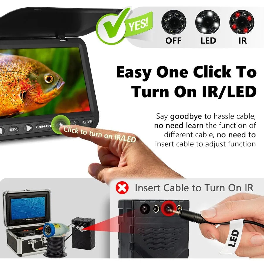 FishPRO Underwater Fishing Camera HD1080P 7'' IPS 10 000mAh No Need Learn Night Light Vision Ice Fishing Camera Underwater Ice