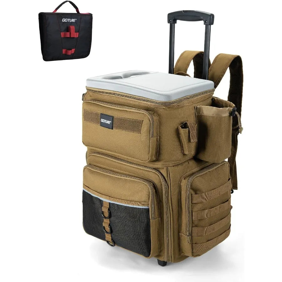 Goture 66L Rolling Tackle Box with Cooler and soft bait binder Large Fishing Bag with Wheels for 5 3700 Trays Trays Not Include
