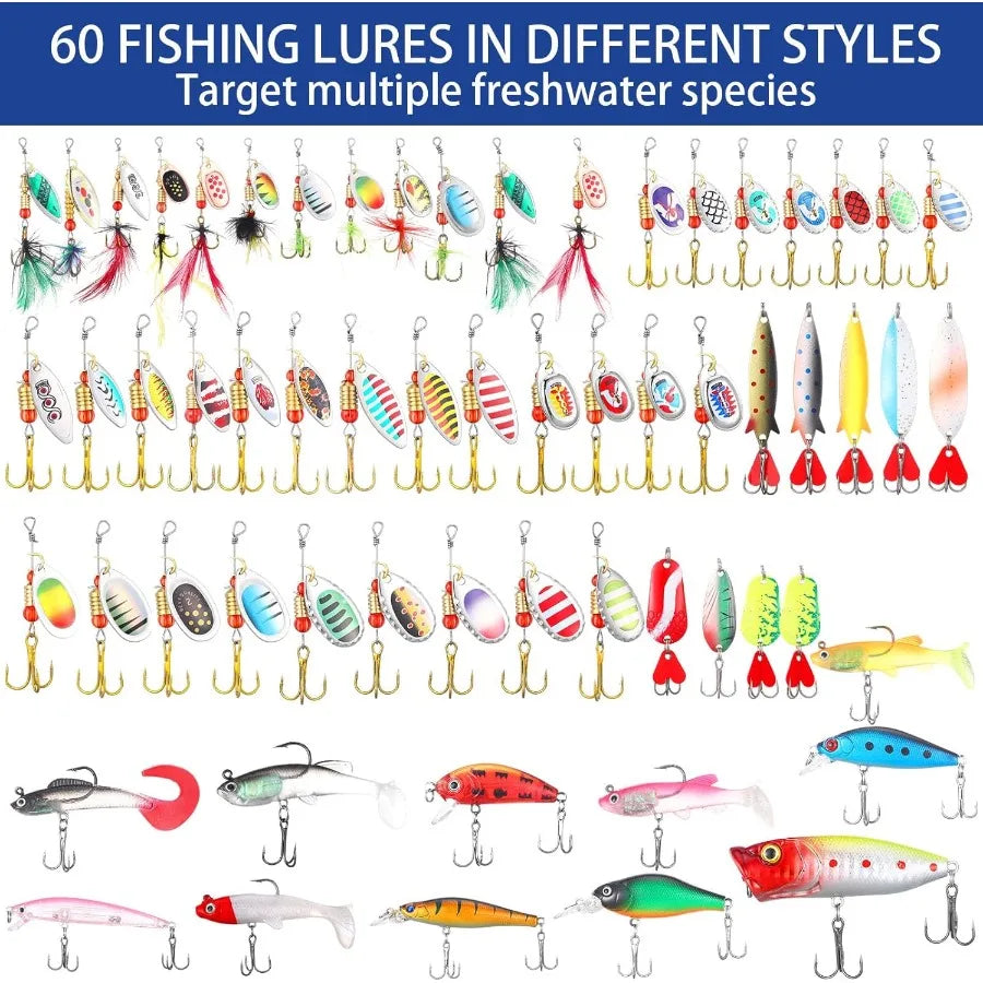 Sosation 464 Pcs Fishing Tackle Box with Tackle Included Fish Hook Remover Tools Kit Fishing Backpack with Gear Kit Gifts for A
